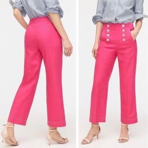 J Crew Peyton Sailor High Waist Linen Blend Pants Crop Pink Nautical